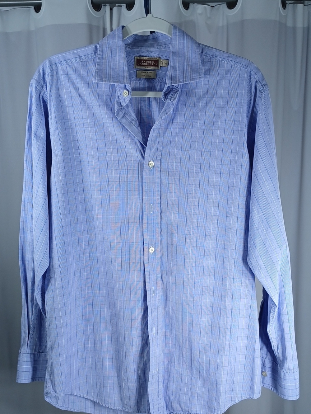 Andrew Carrington mens Light Blue cotton Windowpane Dress Shirt